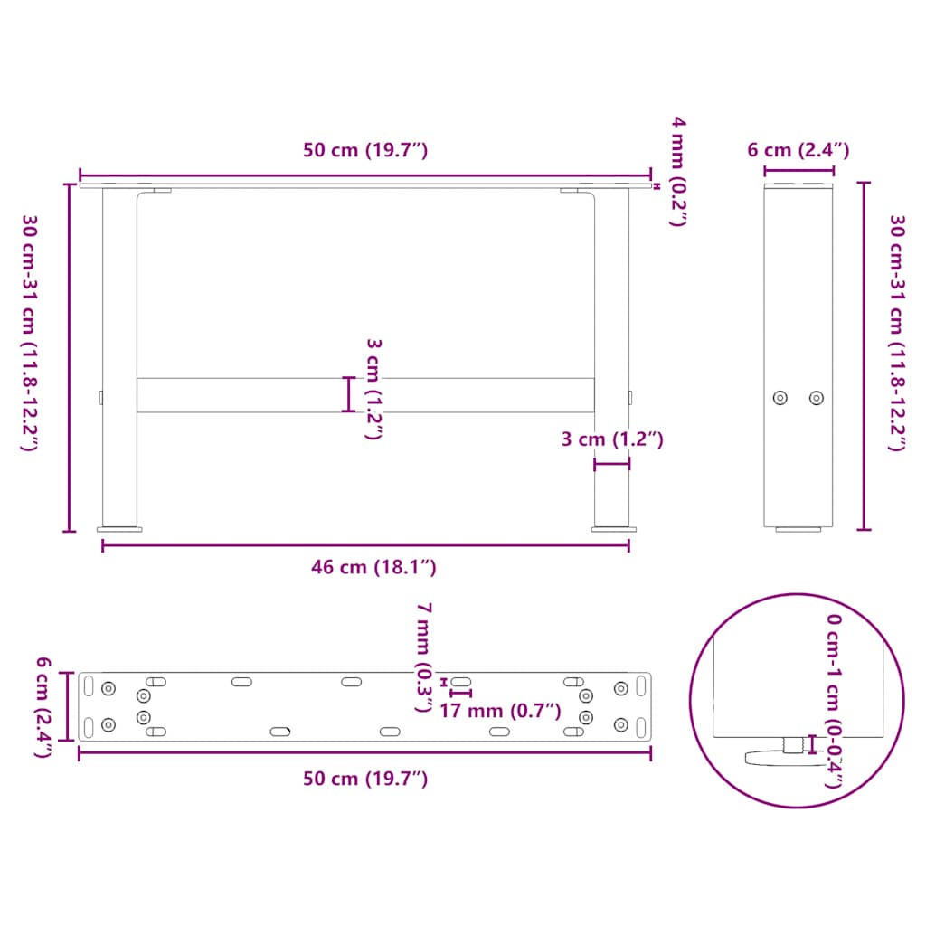 Coffee table legs white 2 pcs. 50x(30-31) cm steel