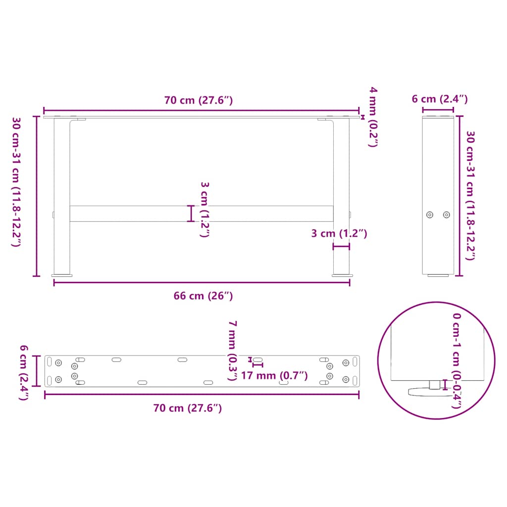 Coffee table legs anthracite 2 pcs. 70x(30-31) cm steel