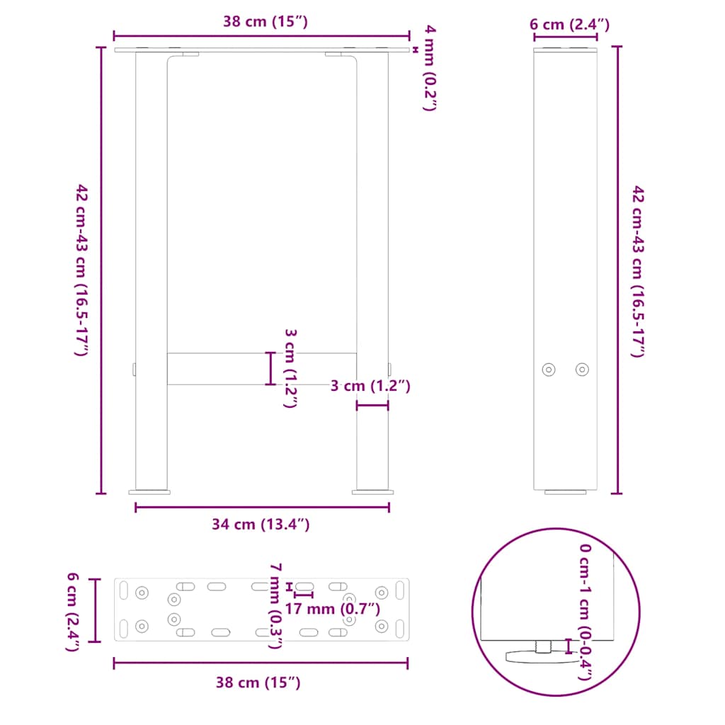 Coffee table legs white 2 pcs. 38x(42-43) cm steel