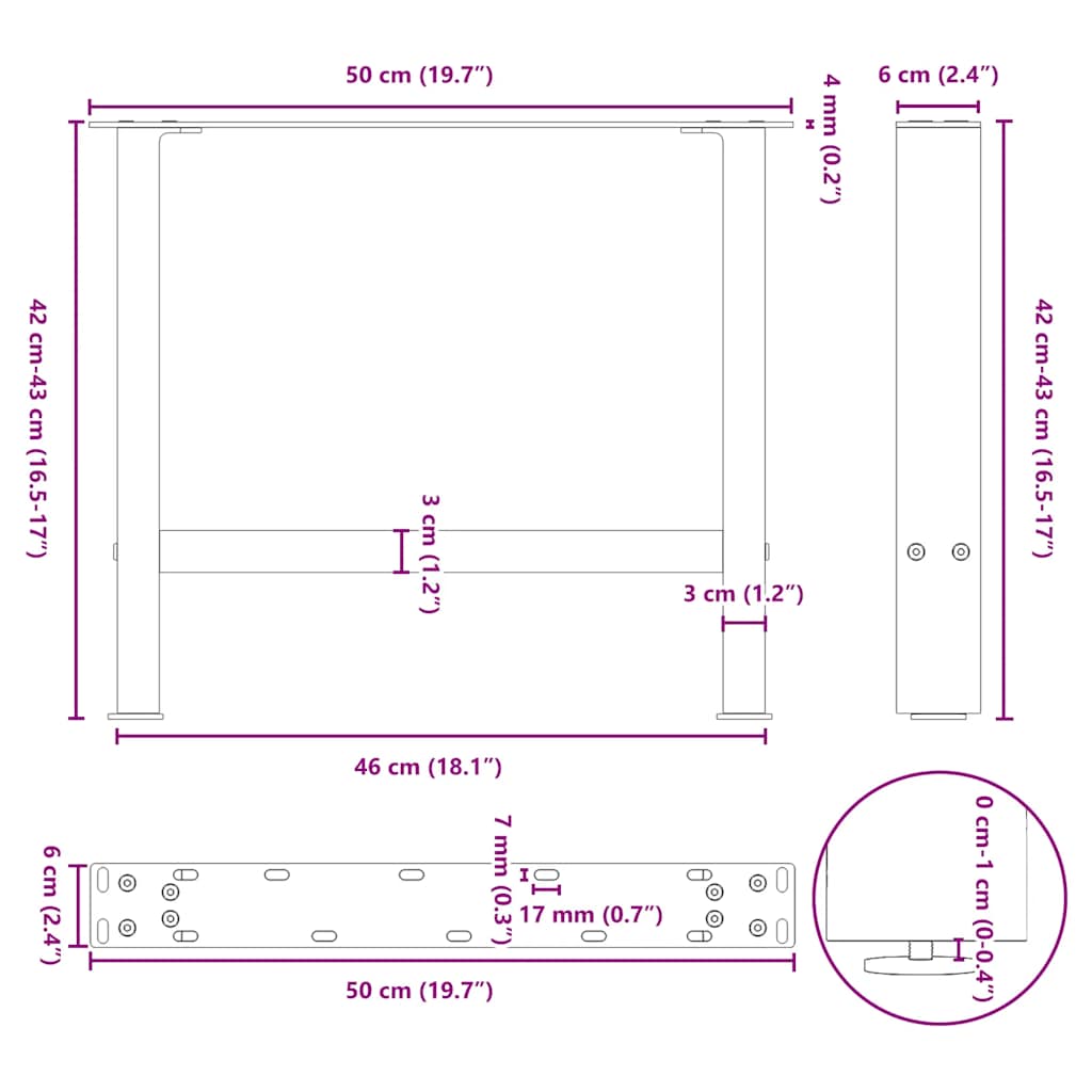 Coffee table legs white 2 pcs. 50x(42-43) cm steel