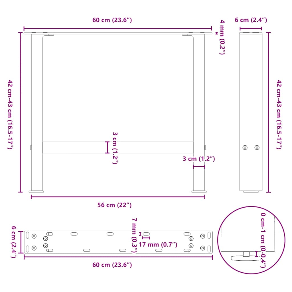 Coffee table legs white 2 pcs. 60x(42-43) cm steel