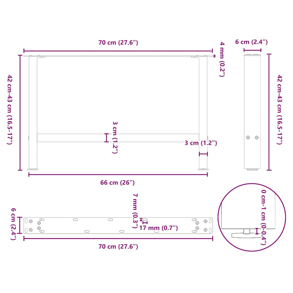 Coffee table legs natural steel 2 pcs. 70x(42-43) cm steel