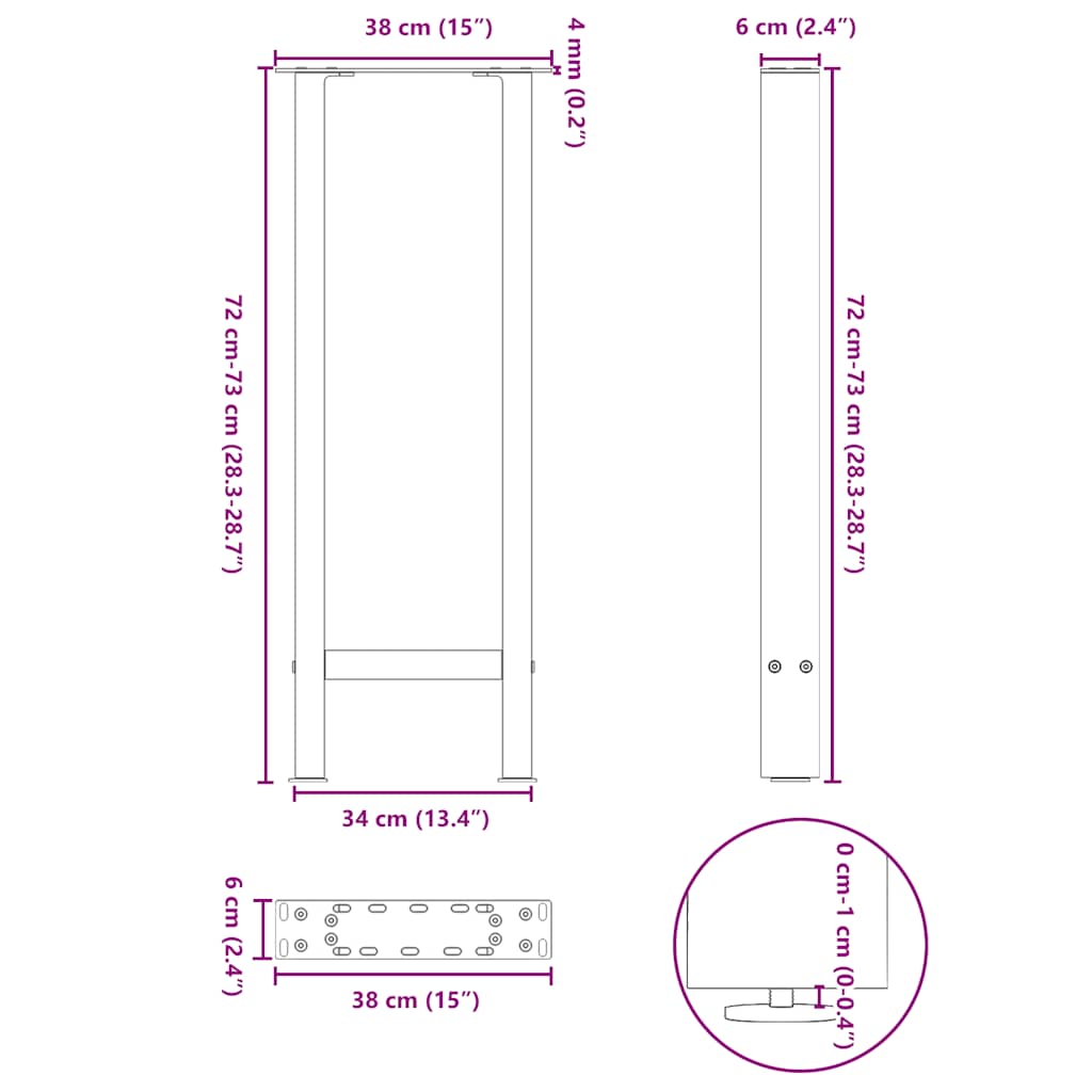 Console table legs natural steel 2 pcs. 38x(72-73) cm steel