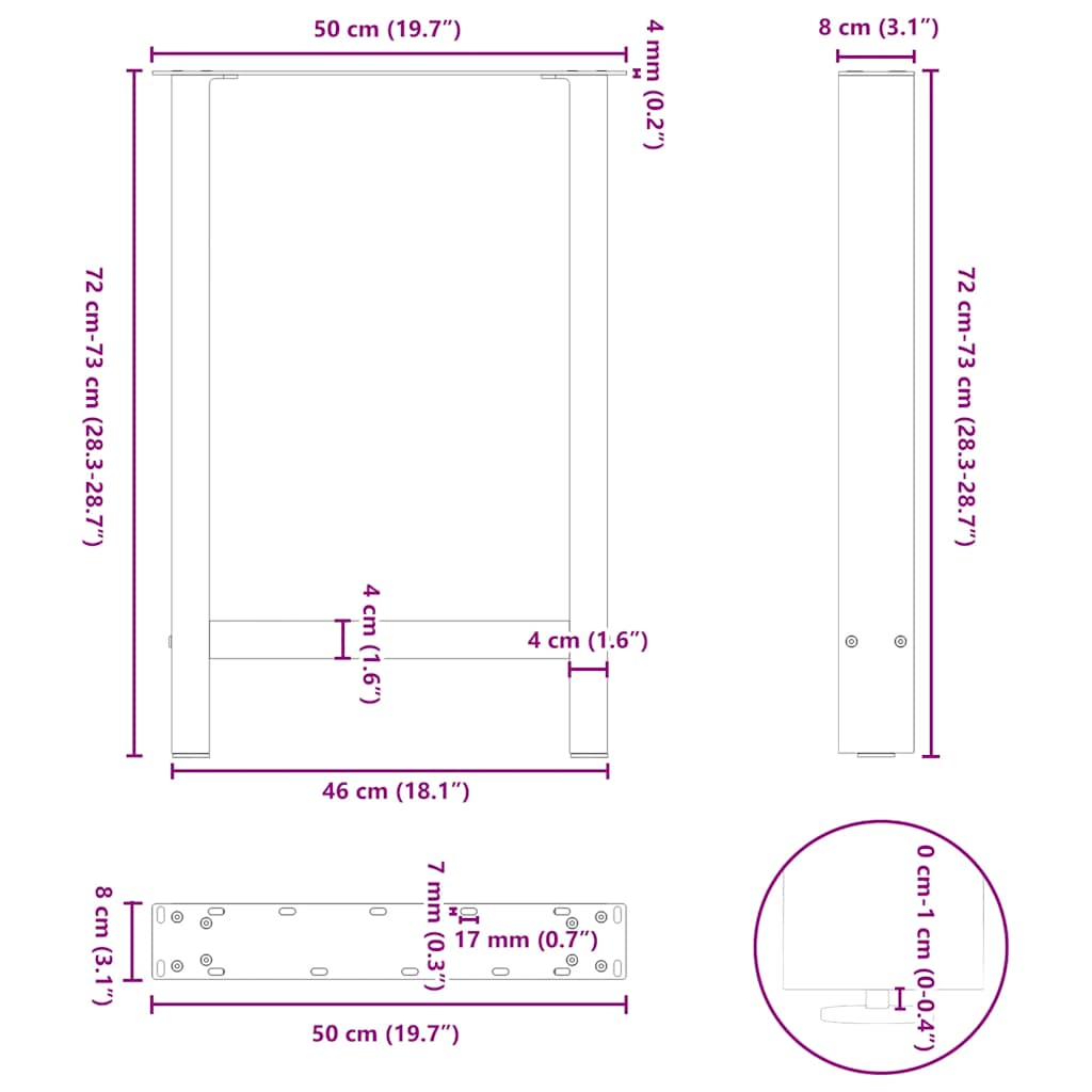 Dining table legs black 2 pcs. 50x(72-73) cm steel