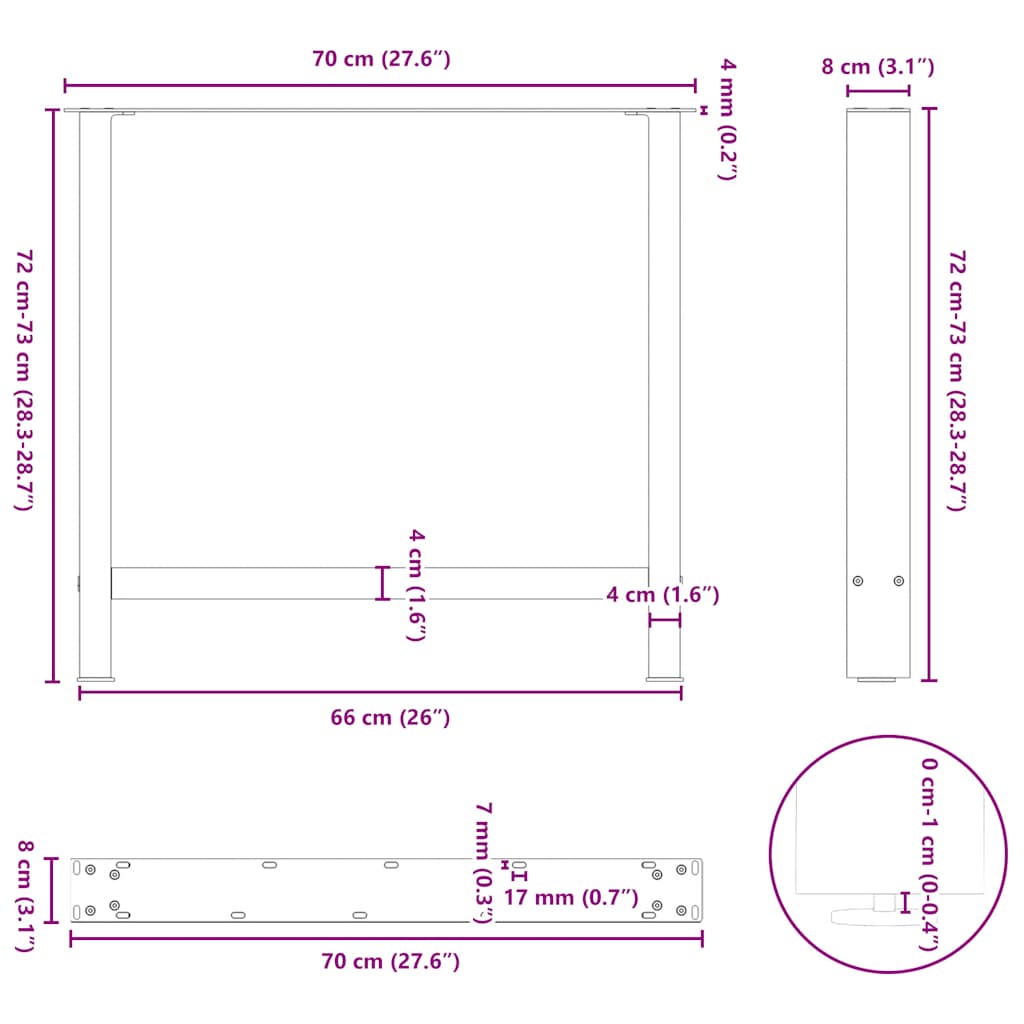 Dining table legs natural steel 2 pcs. 70x(72-73) cm steel