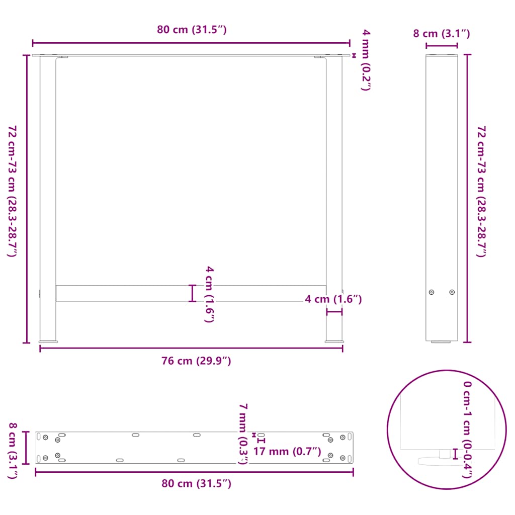 Dining table legs white 2 pcs. 80x(72-73) cm steel