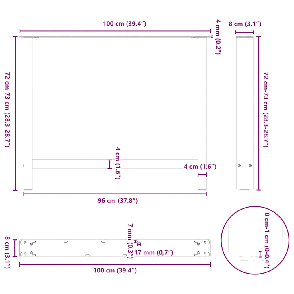 Dining table legs white 2 pcs. 100x(72-73) cm steel