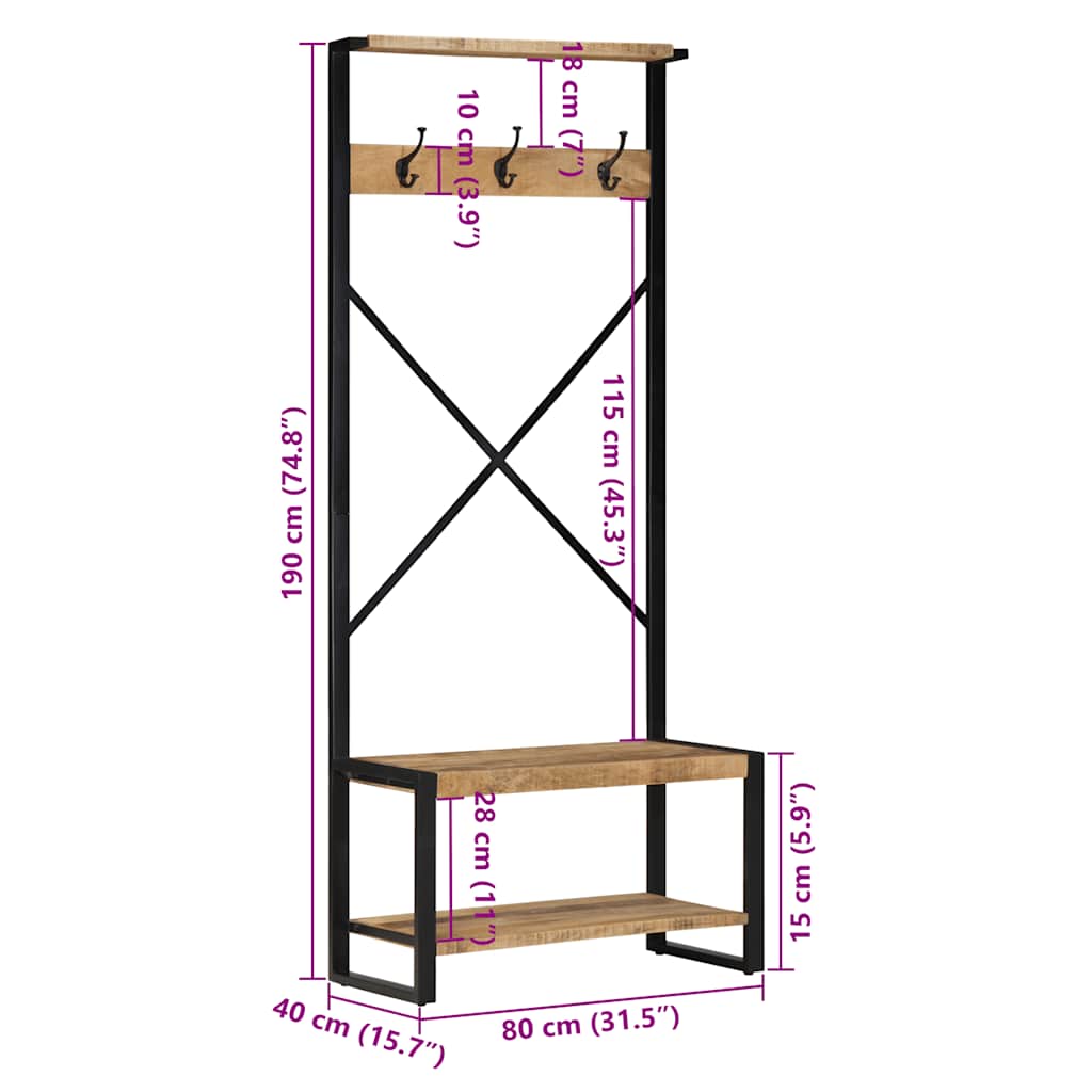 Kleiderständer 80x40x190 cm Raues Massivholz Mango