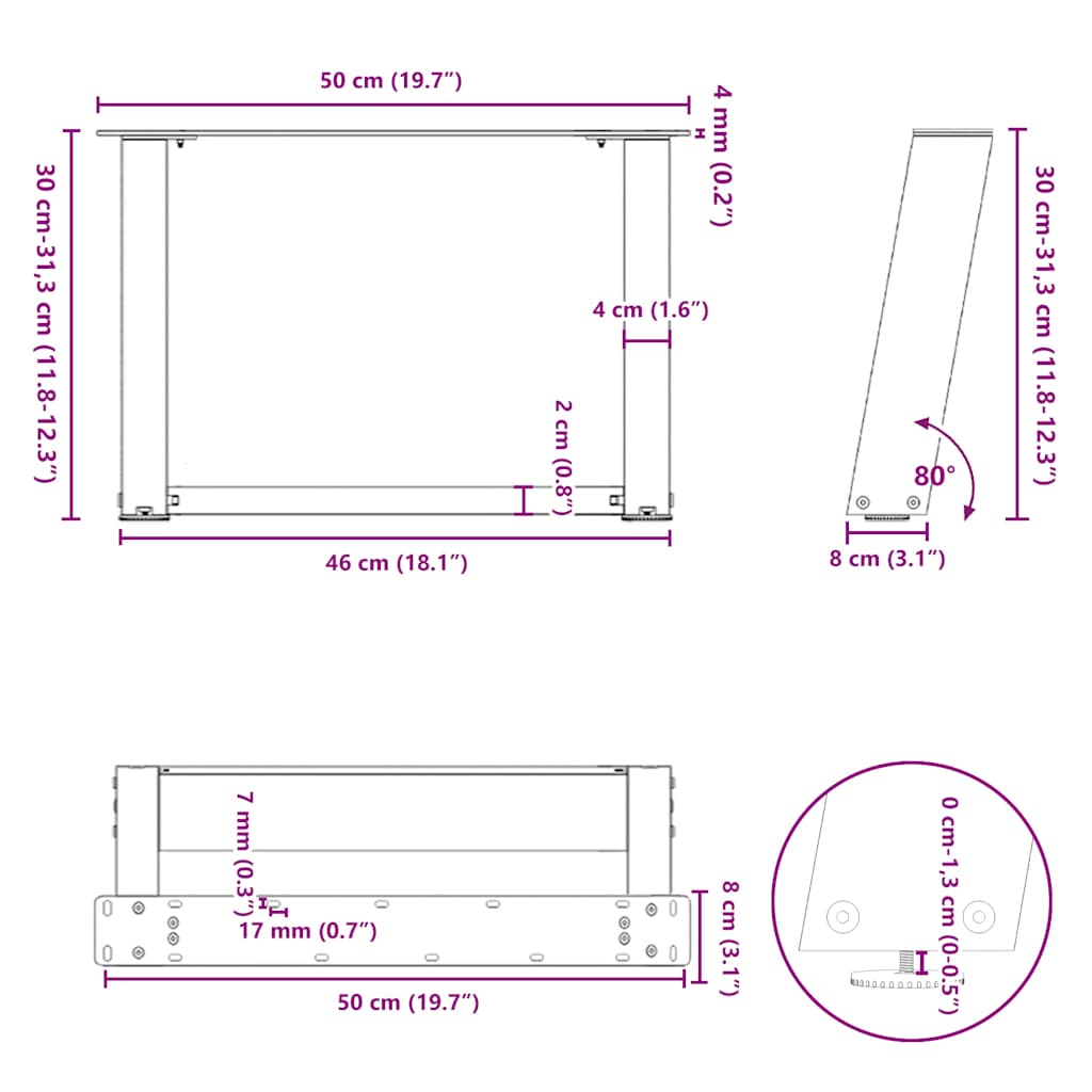 Couchtischbeine U-Form 2 Stk. Naturstahl 50x(30-31) cm Stahl