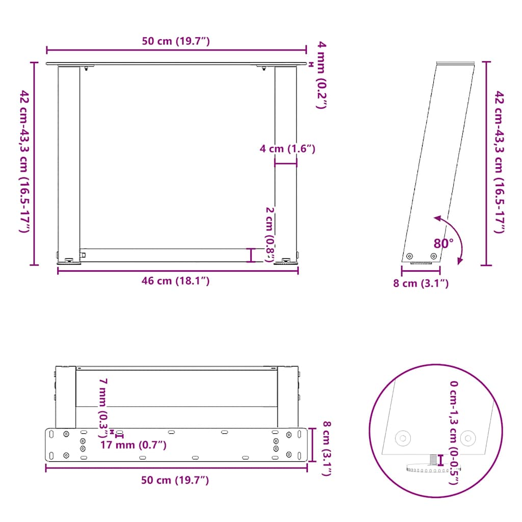 Couchtischbeine U-Form 2 Stk. Naturstahl 50x(42-43) cm Stahl