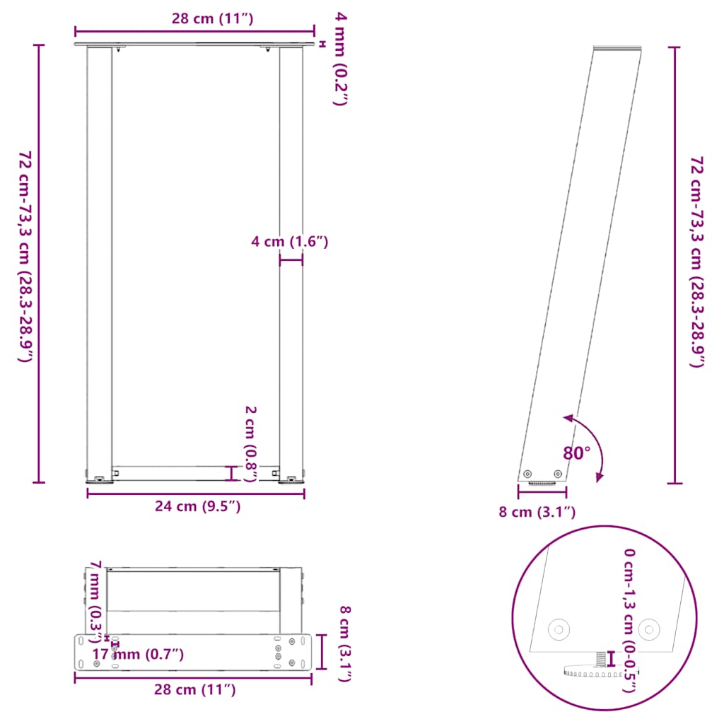 Konsolentischbeine U-Form 2 Stk. Naturstahl 28x(72-73) cm Stahl