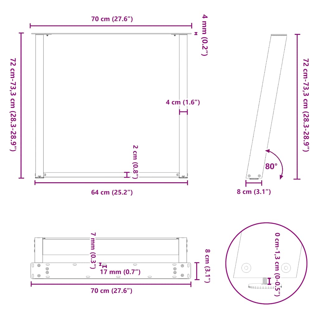 Esstischbeine U-Form 2 Stk. Schwarz 70x(72-73) cm Stahl