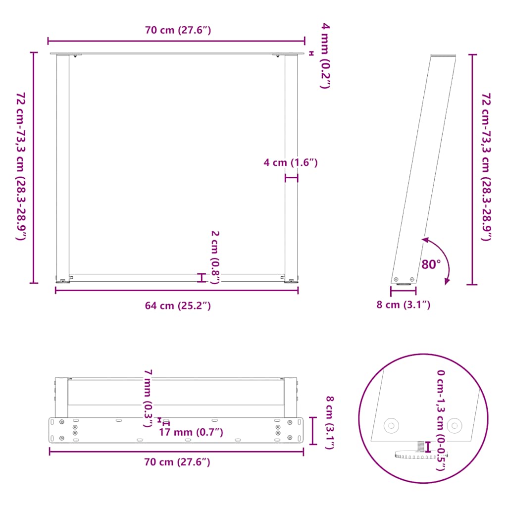 Esstischbeine U-Form 2 Stk. Anthrazit 70x(72-73) cm Stahl