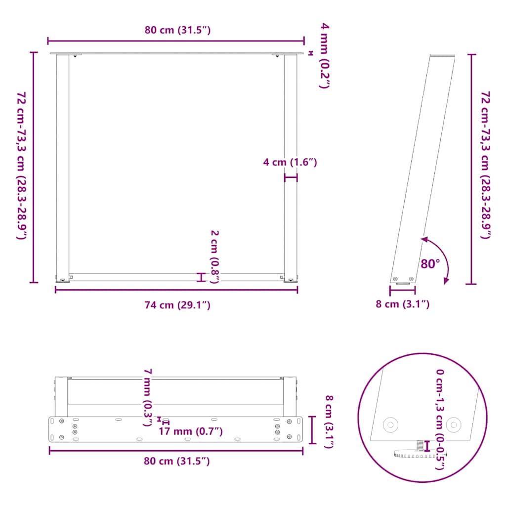 Esstischbeine U-Form 2 Stk. Anthrazit 80x(72-73) cm Stahl