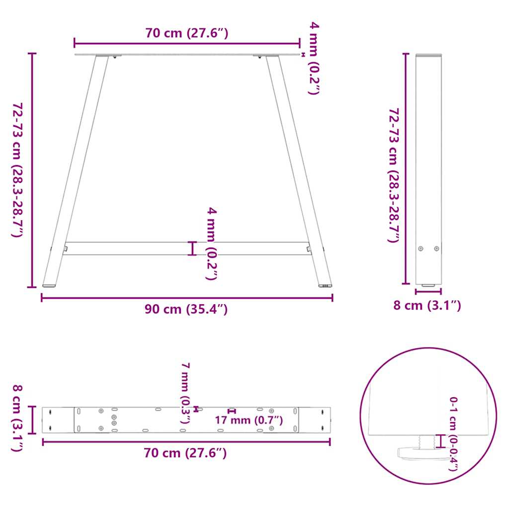 Esstischbeine A-Form 2 Stk. Weiß 90x(72-73) cm Stahl