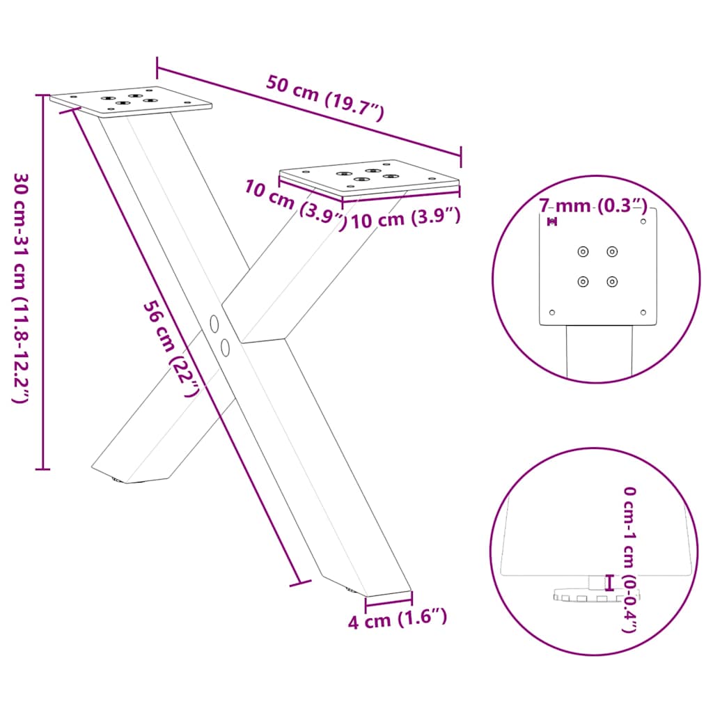 Coffee table legs X-shape 2 pcs. natural steel 50x(30-31) cm steel