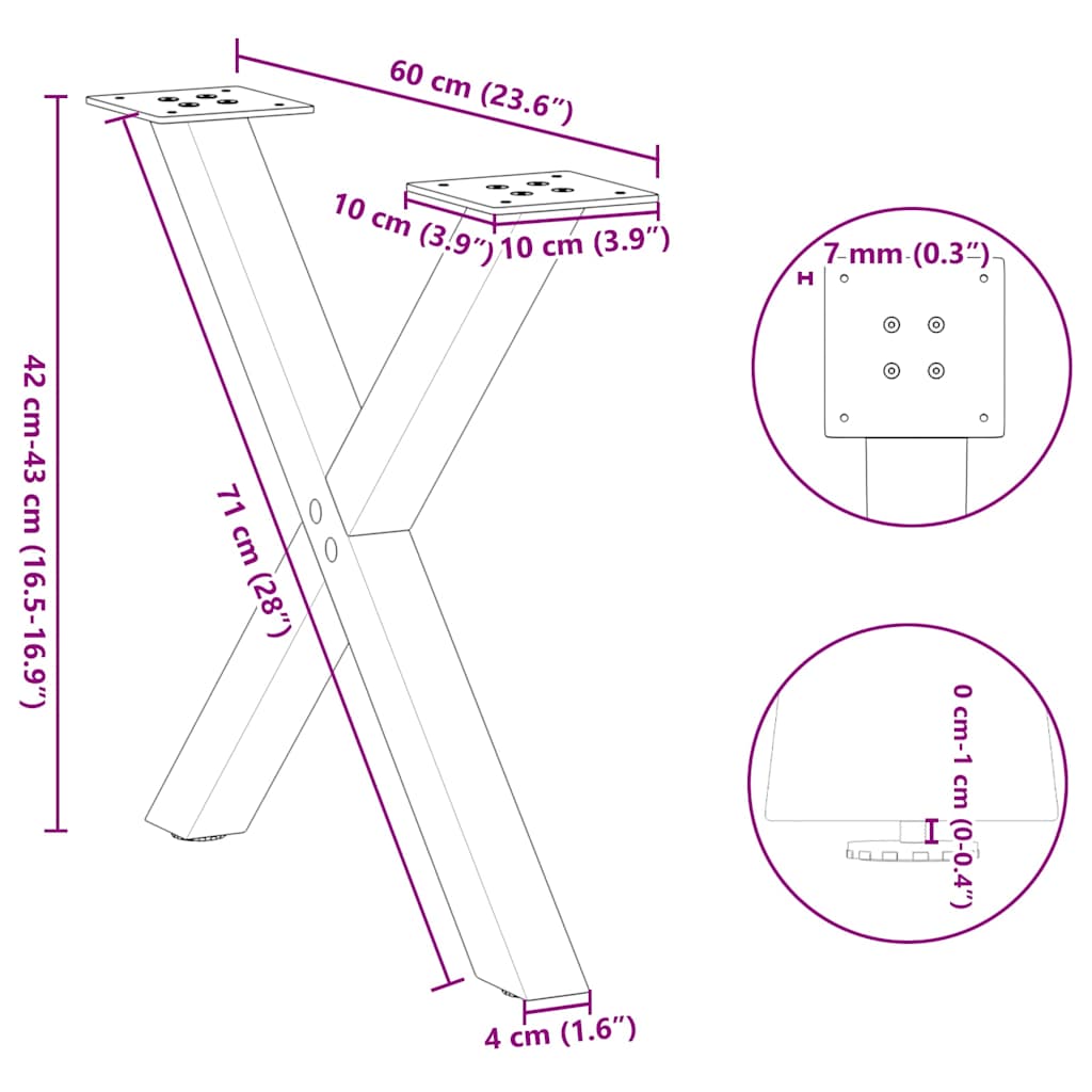 Coffee table legs X-shape 2 pcs. White 60x(42-43) cm steel