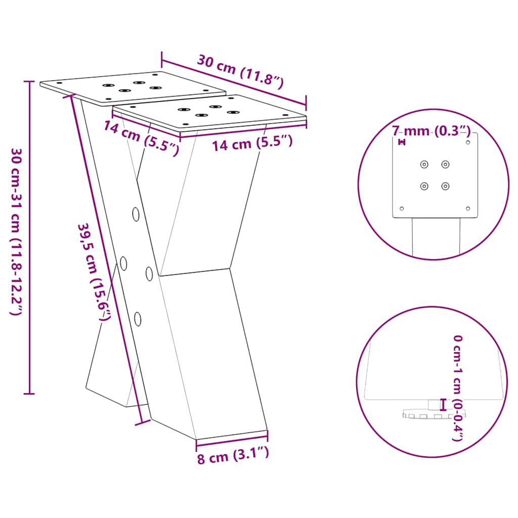 Coffee table legs X-shape 2 pcs. natural steel 30x(30-31) cm steel