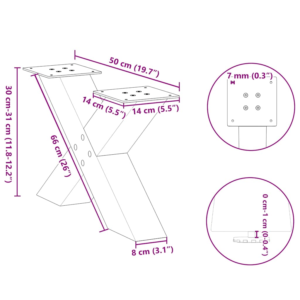 Coffee table legs X-shape 2 pcs. Black 50x(30-31) cm steel