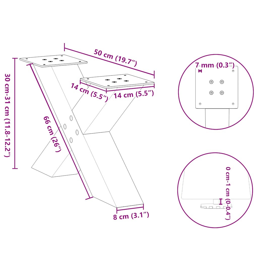 Coffee table legs X-shape 2 pcs. White 50x(30-31) cm steel