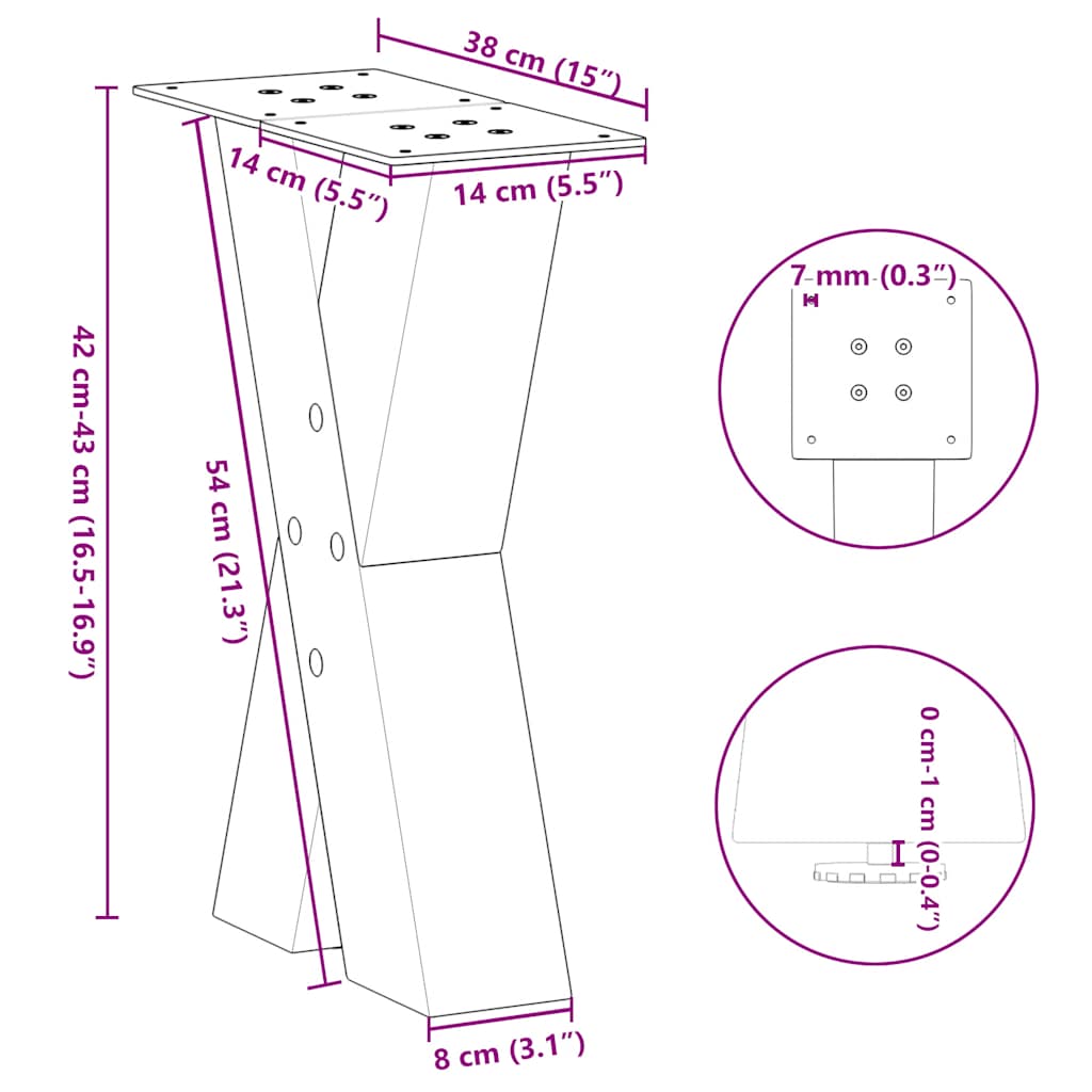 Coffee table legs X-shape 2 pcs. Anthracite 38x(42-43) cm steel