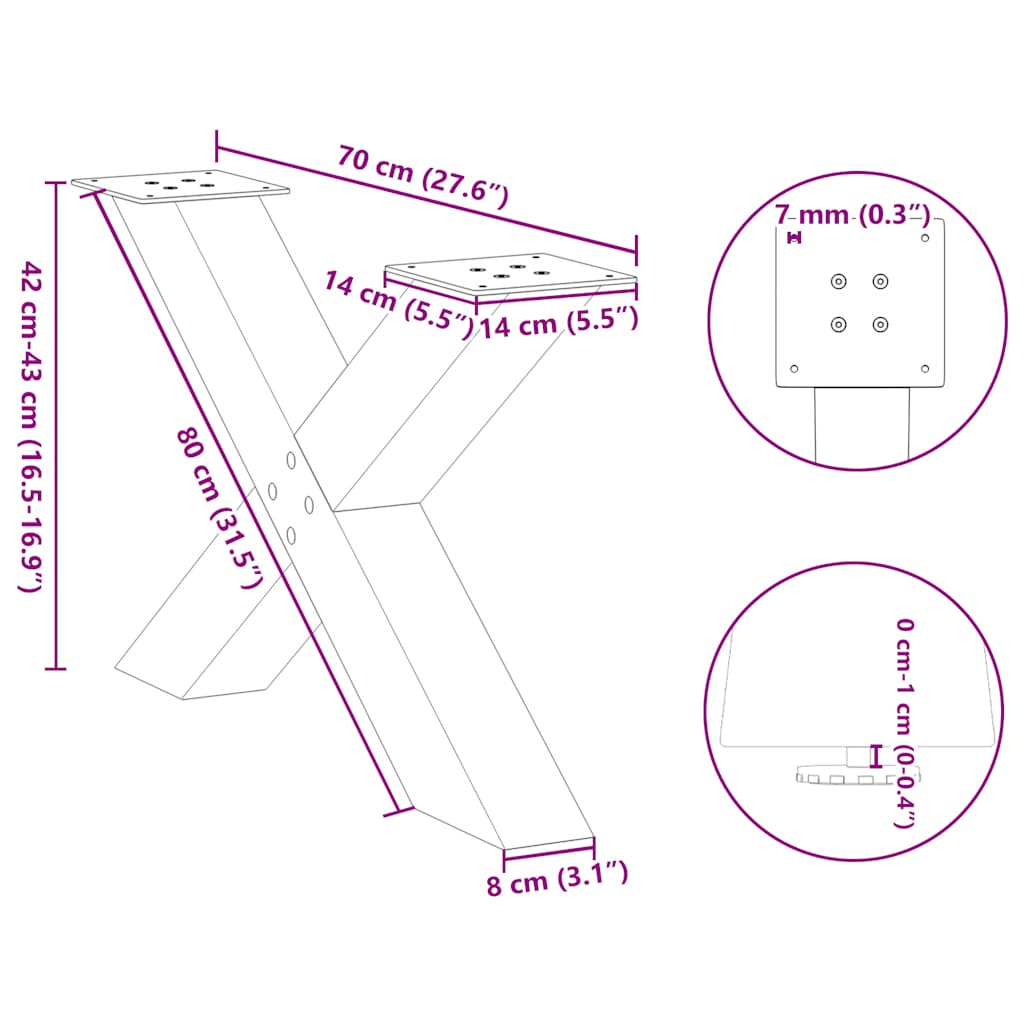 Coffee table legs X-shape 2 pcs. Anthracite 70x(42-43) cm steel