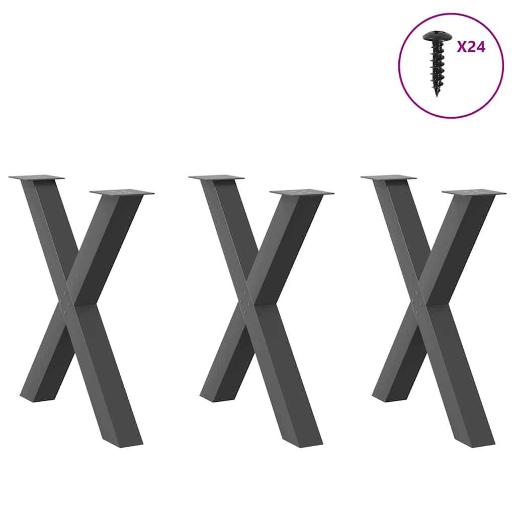 Dining table legs X-shape 3 pcs. Anthracite 80x(72-73) cm steel