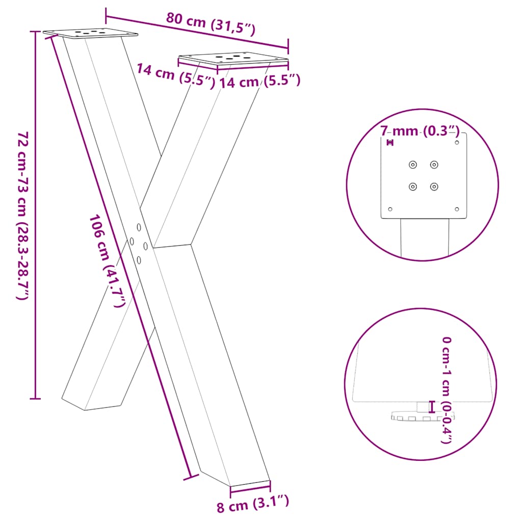 Dining table legs X-shape 3 pcs. Anthracite 80x(72-73) cm steel