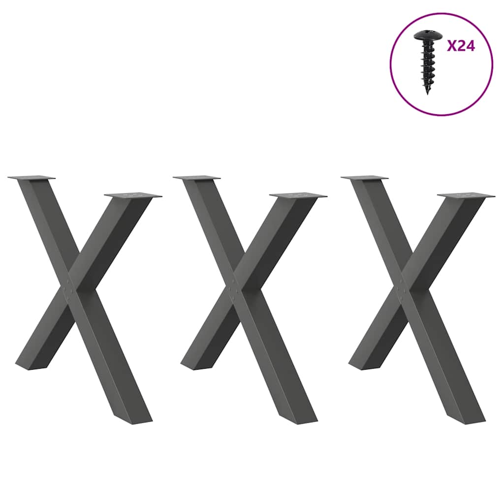 Dining table legs X-shape 3 pcs. Anthracite 90x(72-73) cm steel