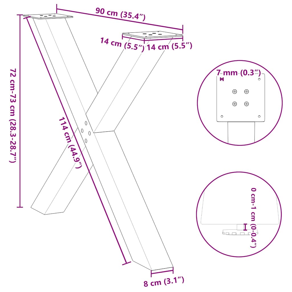 Dining table legs X-shape 3 pcs. Anthracite 90x(72-73) cm steel