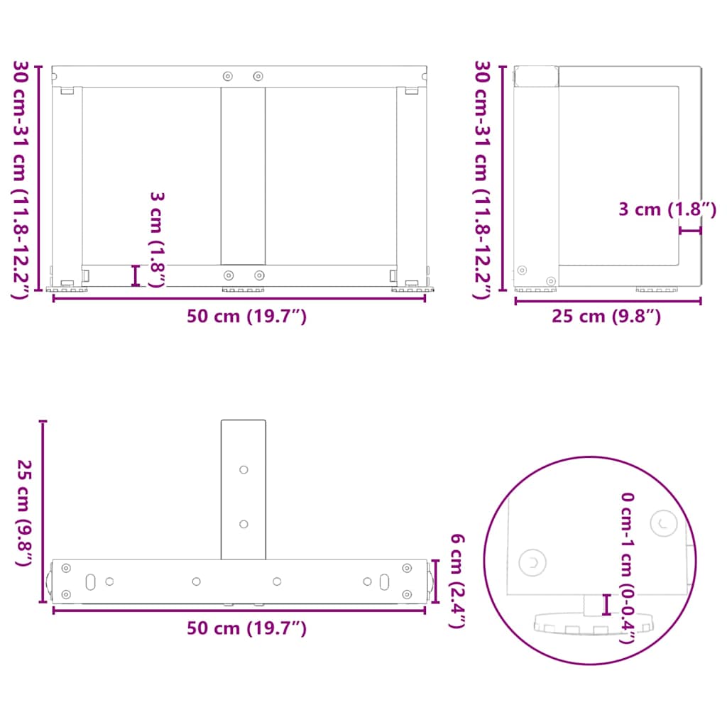 Coffee table legs T-shape 2 pcs. White 50x25x(30-31) cm steel