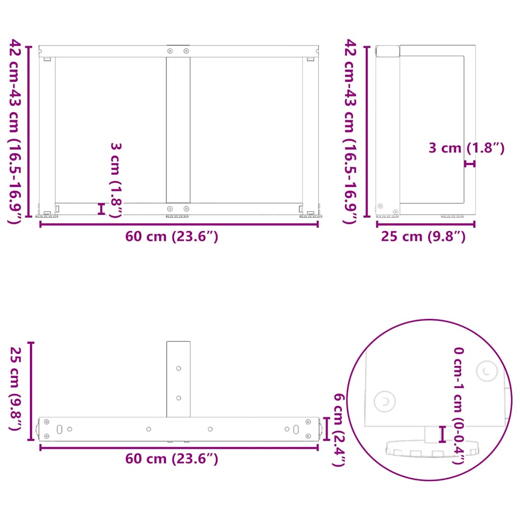 Coffee table legs T-shape 2 pcs. Anthracite 60x25x(42-43) cm steel