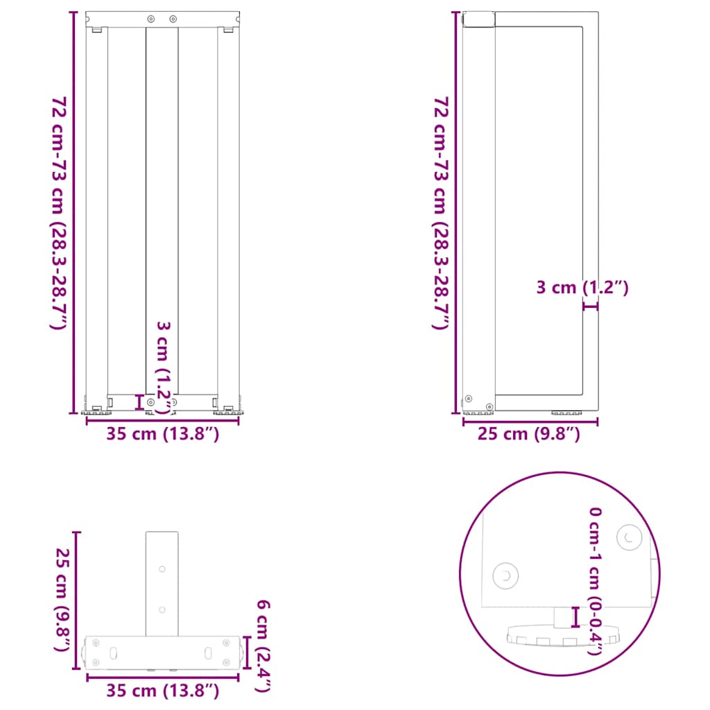 Console table legs T-shape 2 pcs. White 38x25x(72-73) cm steel