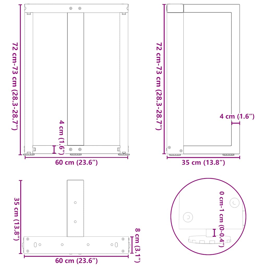 Dining table legs T-shape 2 pcs. Anthracite 60x35x(72-73) cm steel