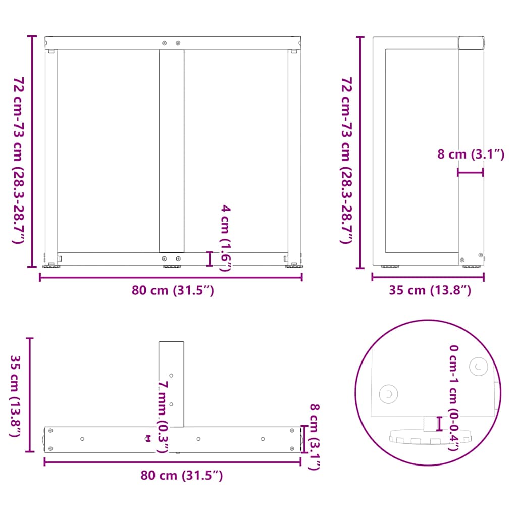 Dining table legs T-shape 2 pcs. Black 80x35x(72-73) cm steel