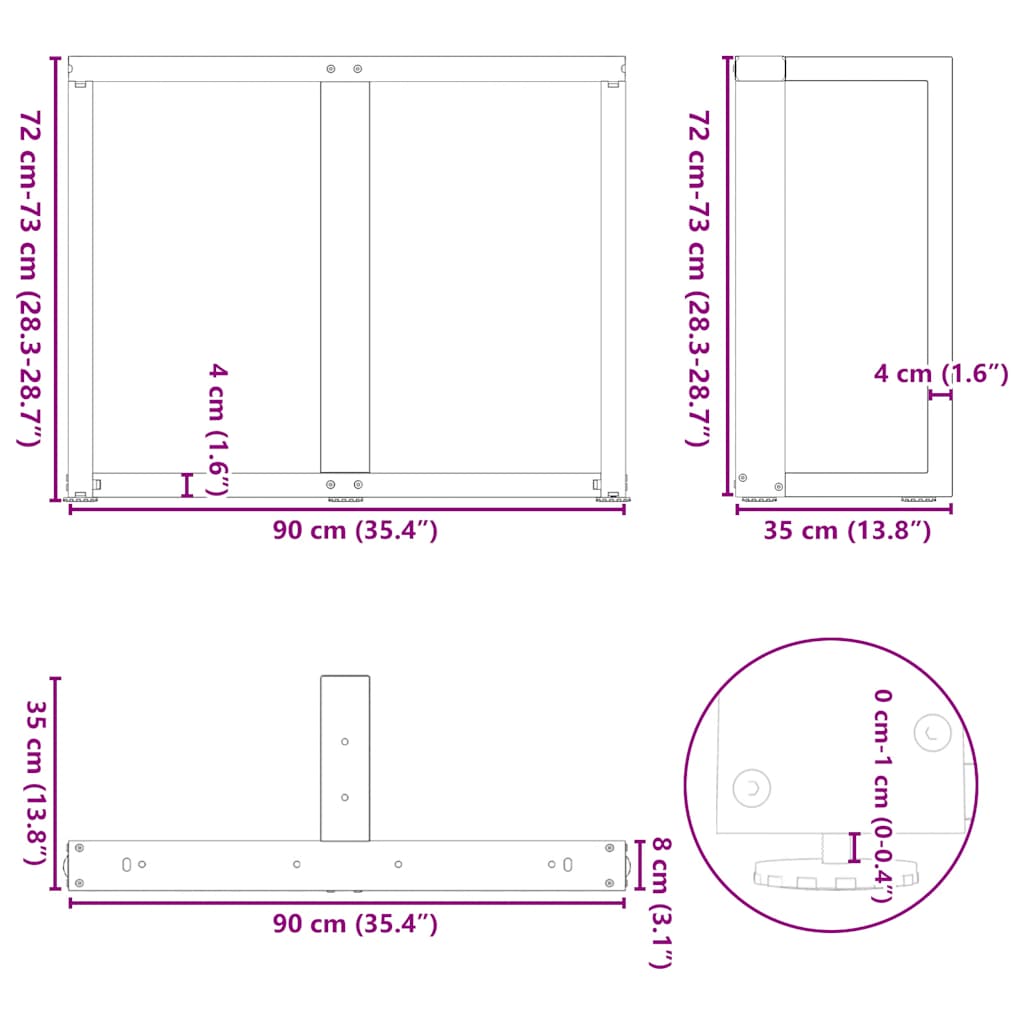 Dining table legs T-shape 2 pcs. Black 90x35x(72-73) cm steel
