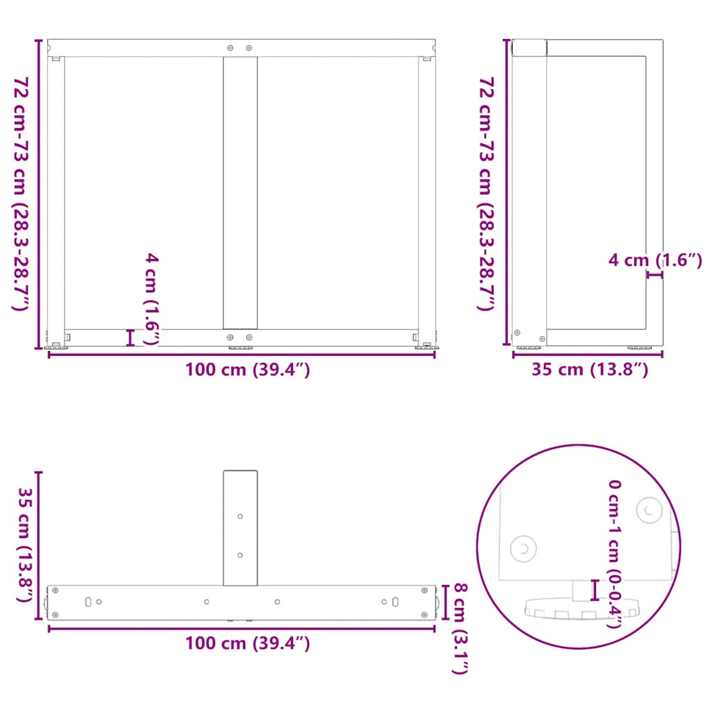 Dining table legs T-shape 2 pcs. Natural steel 100x35x(72-73) cm steel