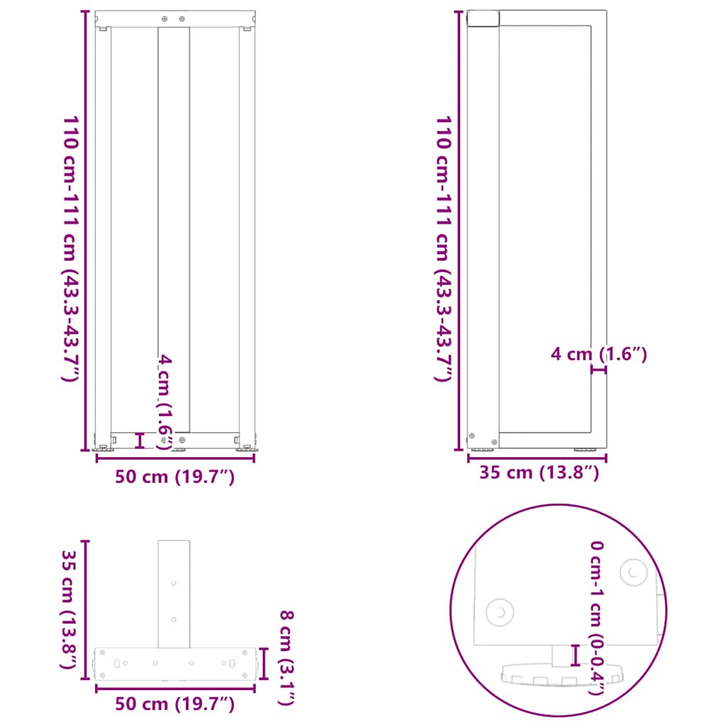 Bar table legs T-shape 2 pcs. Anthracite 50x35x(110-111) cm steel