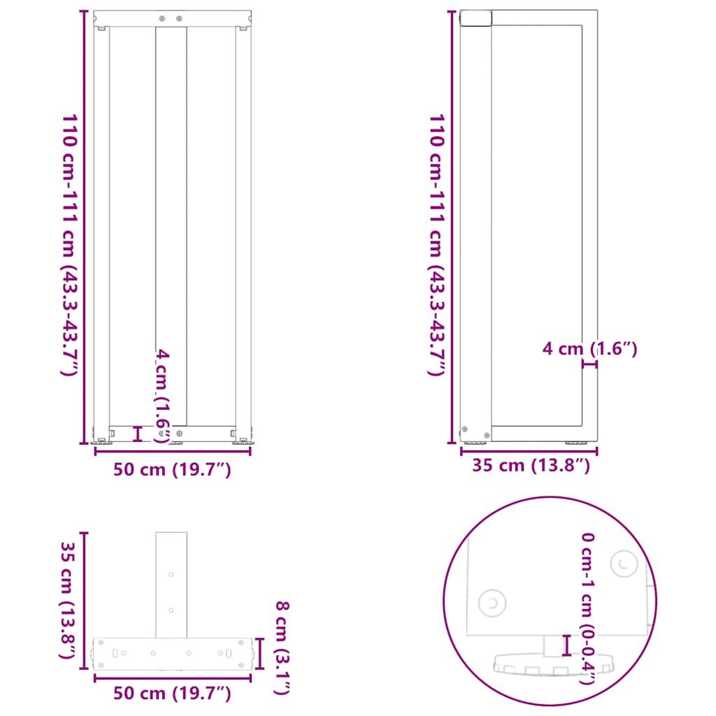Bar table legs T-shape 2 pcs. Natural steel 50x35x(110-111) cm steel