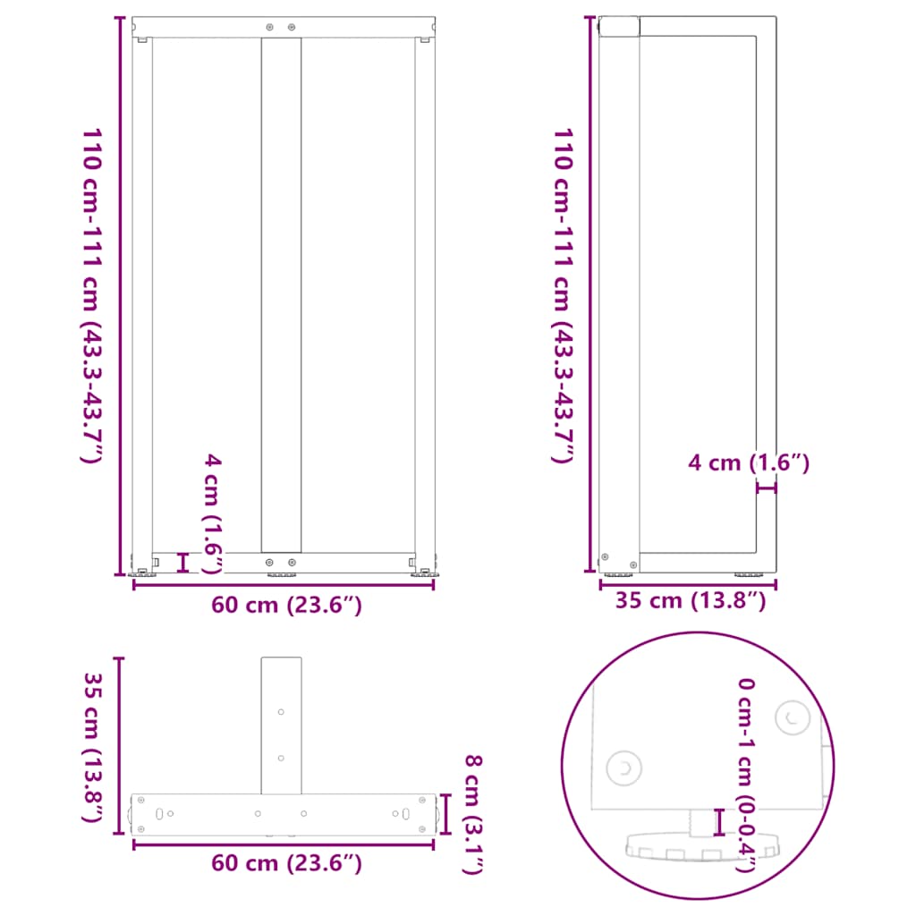 Bar table legs T-shape 2 pcs. Natural steel 60x35x(110-111) cm steel