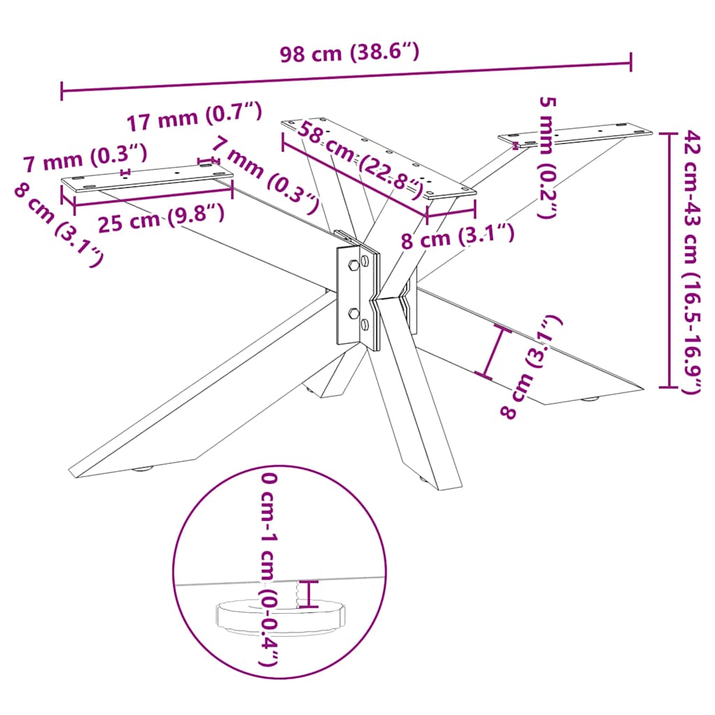 Coffee table leg in spider shape natural steel 98x58x(42-43) cm steel