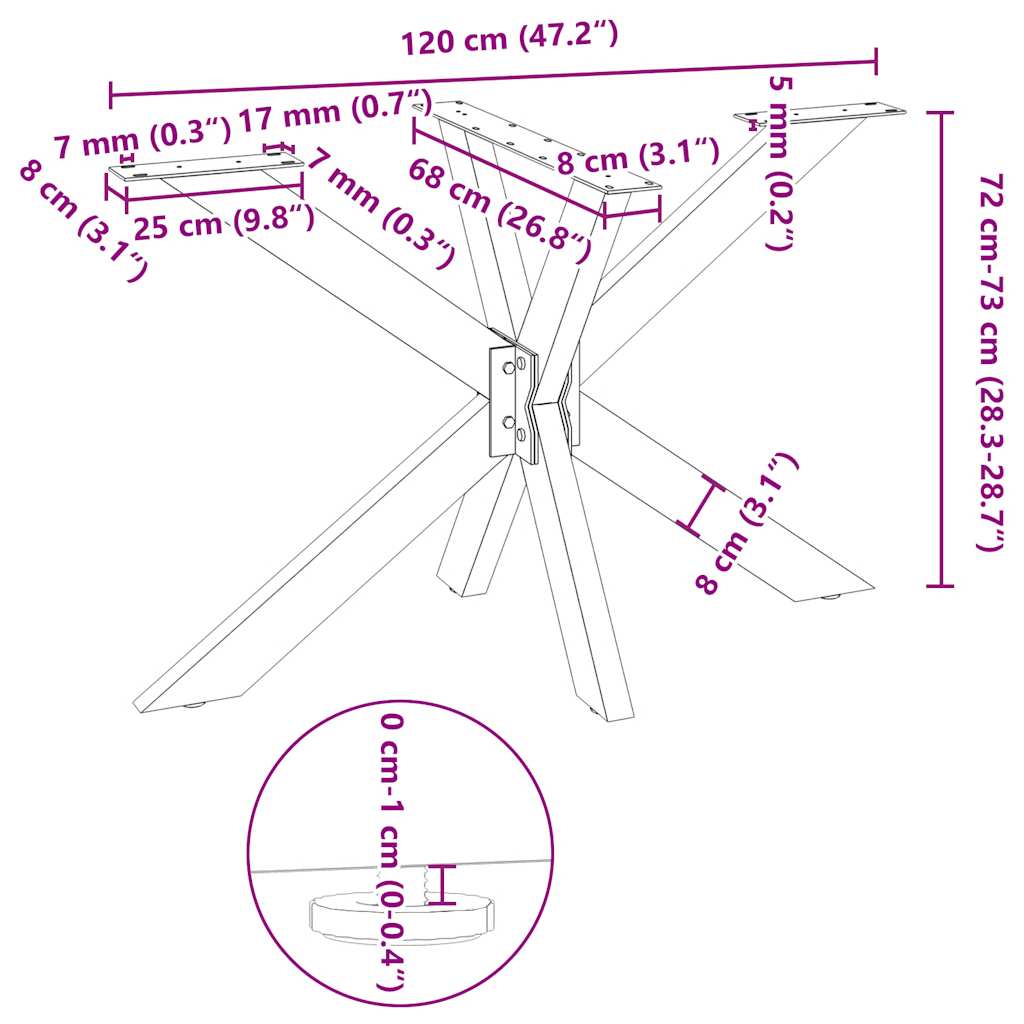 Esstischbein in Spinnenform Weiß 120x68x(72-73) cm Stahl
