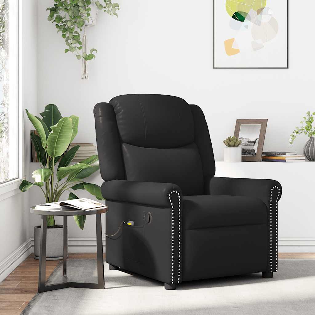 Massagesessel Schwarz Glänzendes Kunstleder