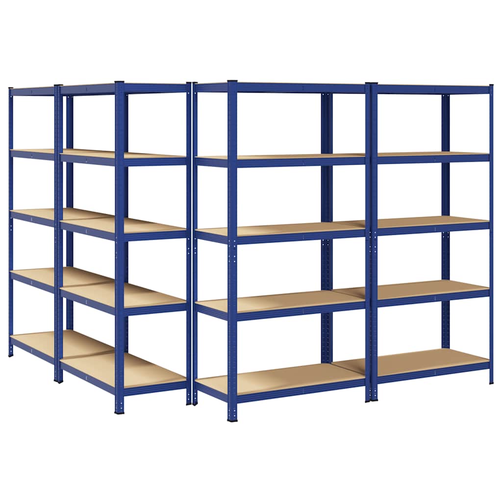 Lagerregale mit 5 Böden 4 Stk. Blau Stahl & Holzwerkstoff