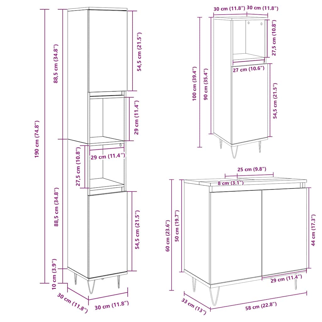 3-piece bathroom furniture set Sonoma oak wood-based material