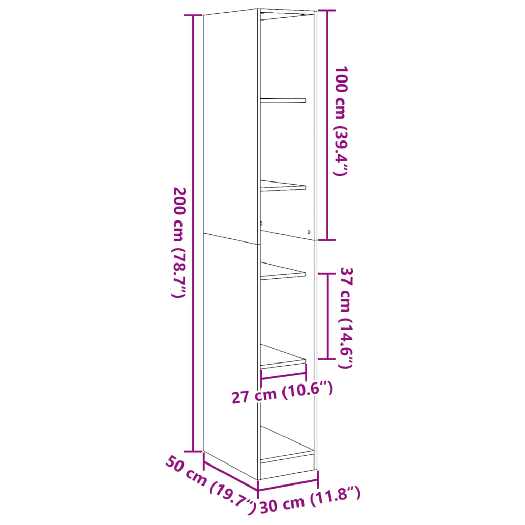 Wardrobe black 30x50x200 cm wood-based material