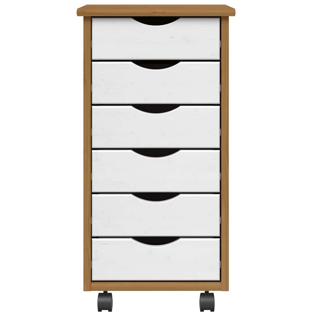 Rolling Cabinet with Drawers MOSS Honey Brown Solid Pine