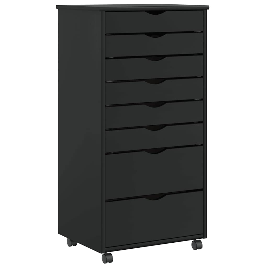 Rolling Cabinet with Drawers MOSS Black Solid Pine