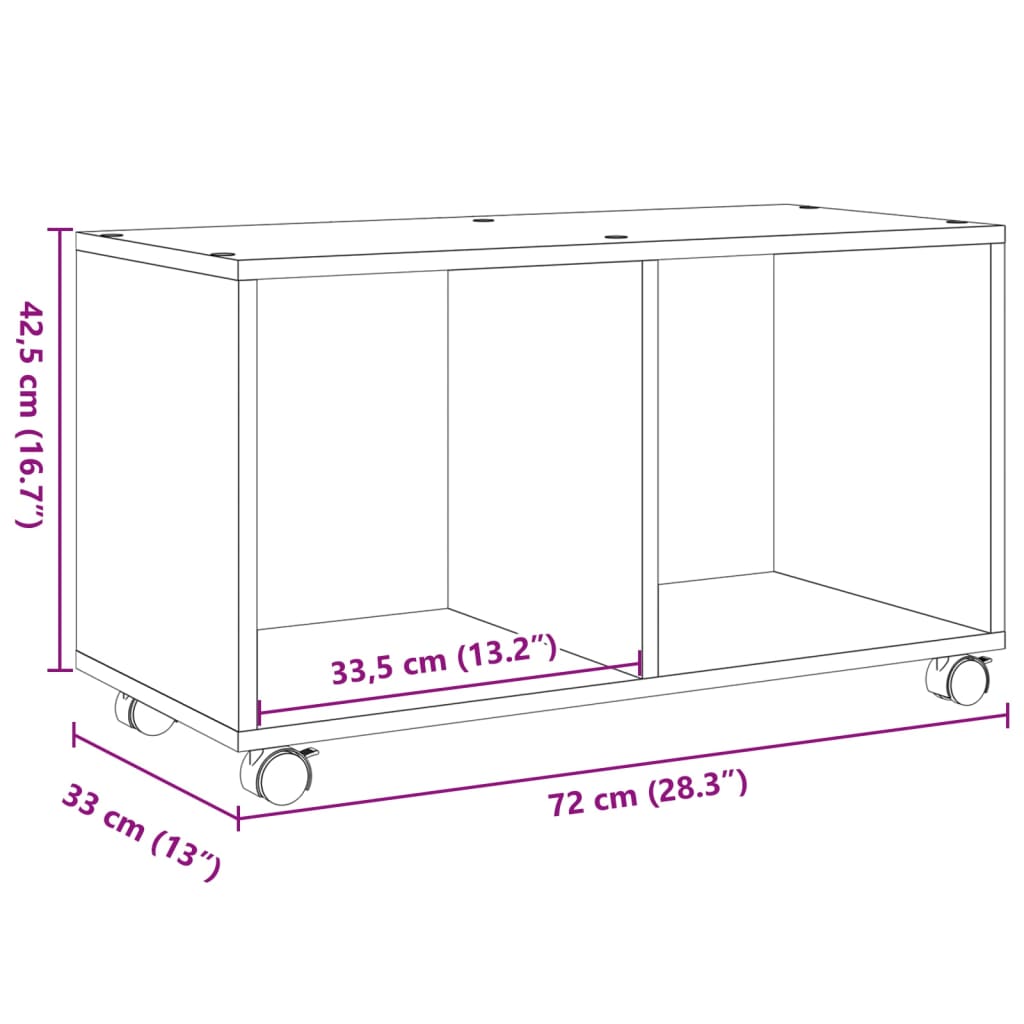 Rolling Cabinet Smoked Oak 72x33x42.5 cm Wood Material