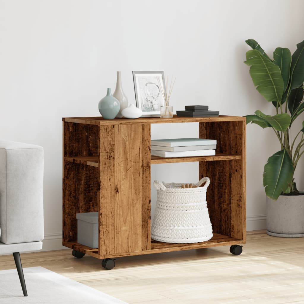 Side table with wheels old wood look 70x35x60cm wood material